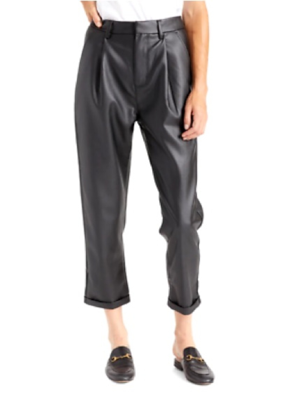 Brixton Aberdeen Black Faux Leather Pleated Tapered Trousers